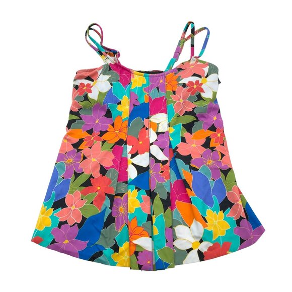 Swim Solutions Womens Floral Tankini Swim Top Pleated Front Colorful Size 10 - Picture 3 of 7